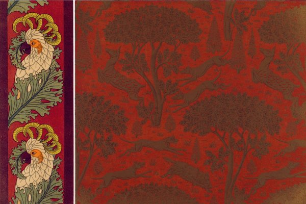 Cacatoes, bordure. Chiens, chevrettes et marcassins, cuir gaufre et dore  by Maurice Pillard Verneuil - Hand-Painted Oil Painting Reproduction
