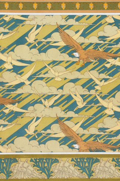 Carpocoris, bordure. Aigles et pigeons, papier peint. Coquillages et algues, bordure.  by Maurice Pillard Verneuil - Hand-Painted Oil Painting Reproduction