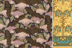 Chauves-souris et pavots, tenture. Papillons et campanules, papier peint. by Maurice Pillard Verneuil Oil Painting