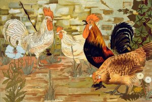 Coqs et poules. by Maurice Pillard Verneuil Oil Painting