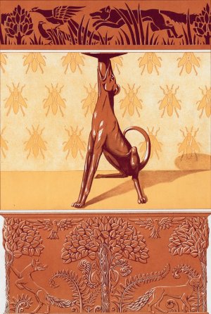 Faisans et renard, frise cuivre decoupe. Chien, chandelier. Abeilles, semis. Renards, ecureuils et oiseaux, jardiniere cuivre repousse by Maurice Pillard Verneuil Oil Painting