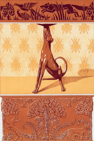 Faisans et renard, frise cuivre decoupe. Chien, chandelier. Abeilles, semis. Renards, ecureuils et oiseaux, jardiniere cuivre repousse  by Maurice Pillard Verneuil - Hand-Painted Oil Painting Reproduction