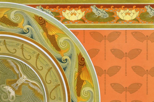 Grenouilles et nenuphars, bordure; libellules, pochoir; poissons volants, libellules, bordures; milan et rat  by Maurice Pillard Verneuil - Hand-Painted Oil Painting Reproduction