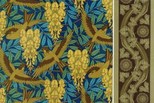 Oiseaux et glycines, tenture. Lezards et lierre, bordure. by Maurice Pillard Verneuil Oil Painting