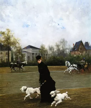 Elegant Lady in the Bois de Boulogne, Paris by Maurice Poirson - Oil Painting Reproduction