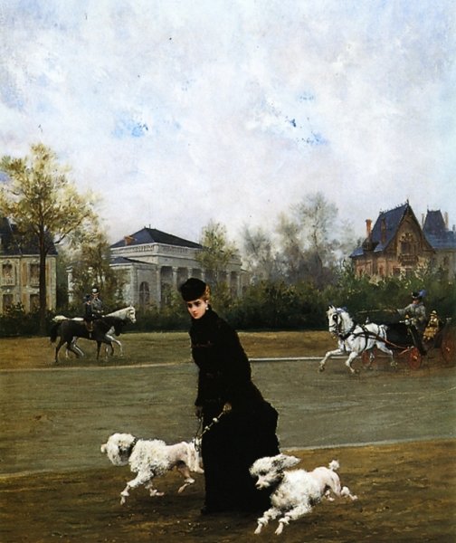 Elegant Lady in the Bois de Boulogne, Paris by Maurice Poirson - Hand-Painted Oil Painting Reproduction