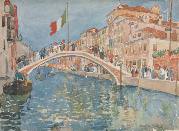 A Bridge In Venice  by Maurice Prendergast - Hand-Painted Oil Painting Reproduction