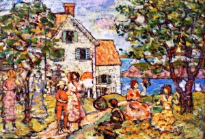 Beach and Two Houses by Maurice Brazil Prendergast Oil Painting