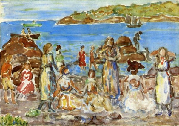 Main Product Photo of Beach Scene, New England Painting by Maurice Brazil Prendergast