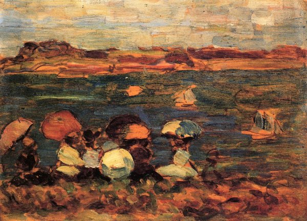 Main Product Photo of Beach Scene, St. Malo Painting by Maurice Brazil Prendergast