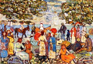 Beach Scene with Donkeys by Maurice Brazil Prendergast - Oil Painting Reproduction