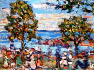 Beach Scene with Two Trees painting by Maurice Brazil Prendergast