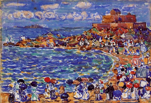 Main Product Photo of Beach, St. Malo Painting by Maurice Brazil Prendergast
