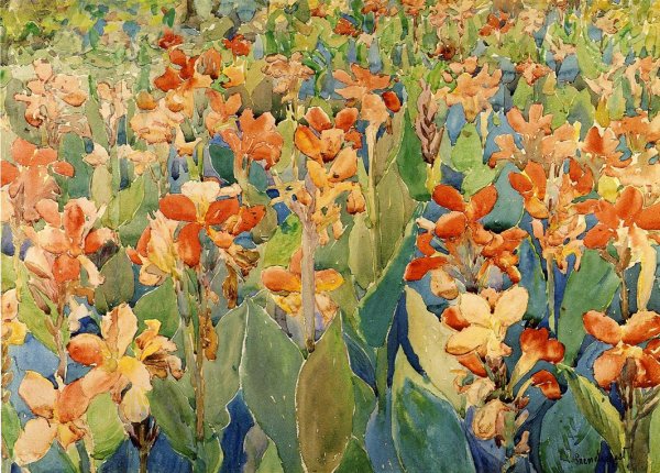 Main Product Photo of Bed of Flowers also known as Cannas or The Garden Painting by Maurice Brazil Prendergast
