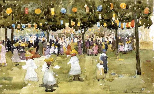 Main Product Photo of Central Park, New York City, July 4th Painting by Maurice Brazil Prendergast