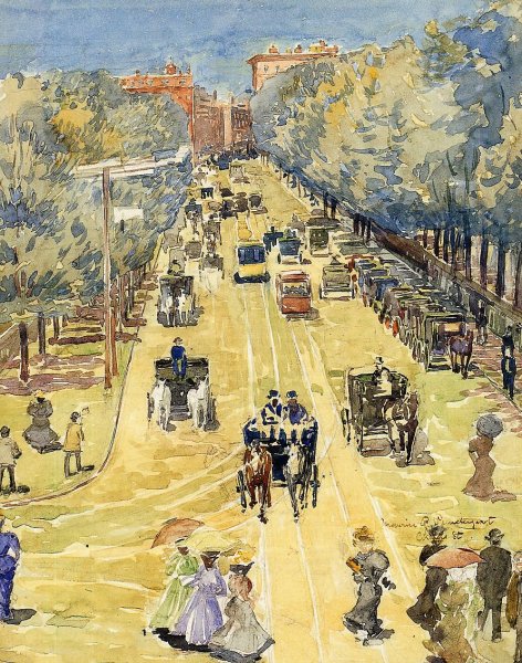Main Product Photo of Charles Street, Boston Painting by Maurice Brazil Prendergast