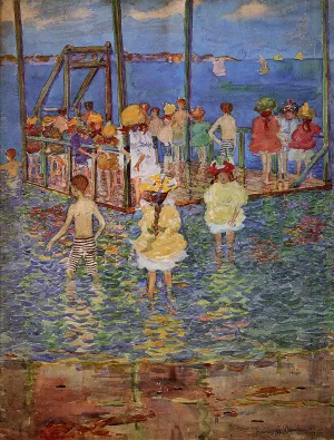 Children on a Raft by Maurice Brazil Prendergast - Oil Painting Reproduction