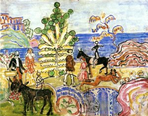 Fantasy also known as Fantasy with Flowers, Animals and Houses Oil painting by Maurice Brazil Prendergast