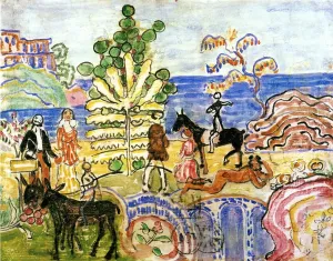Fantasy also known as Fantasy with Flowers, Animals and Houses Oil painting by Maurice Brazil Prendergast