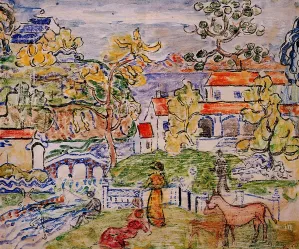 Figures and Donkeys also known as Fantasy with Horse by Maurice Brazil Prendergast Oil Painting