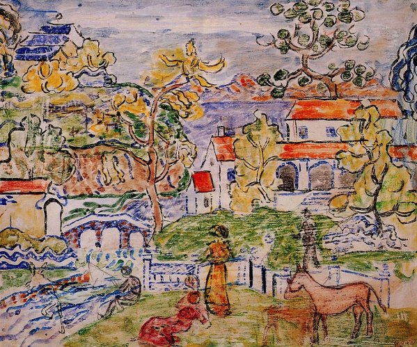 Main Product Photo of Figures and Donkeys also known as Fantasy with Horse Painting by Maurice Brazil Prendergast