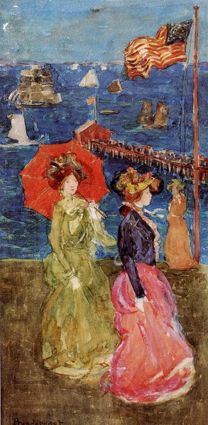 Figures under the Flag by Maurice Brazil Prendergast Oil Painting