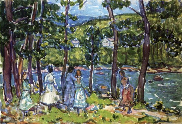 Girls on the Riverbank by Maurice Brazil Prendergast - Hand-Painted Oil Painting Reproduction