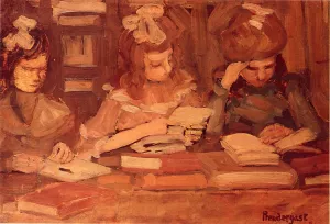 In the Library also known as Three School Girls by Maurice Brazil Prendergast - Oil Painting Reproduction