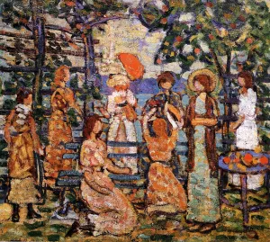 Ladies in a Seaside Arbor by Maurice Brazil Prendergast - Oil Painting Reproduction