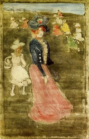 Lady in a Pink Skirt by Maurice Brazil Prendergast - Oil Painting Reproduction