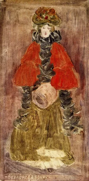 Lady with Red Cape and Muff by Maurice Brazil Prendergast - Oil Painting Reproduction