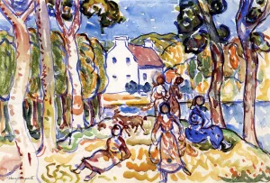 Landscape with Figures and Goat by Maurice Brazil Prendergast - Oil Painting Reproduction