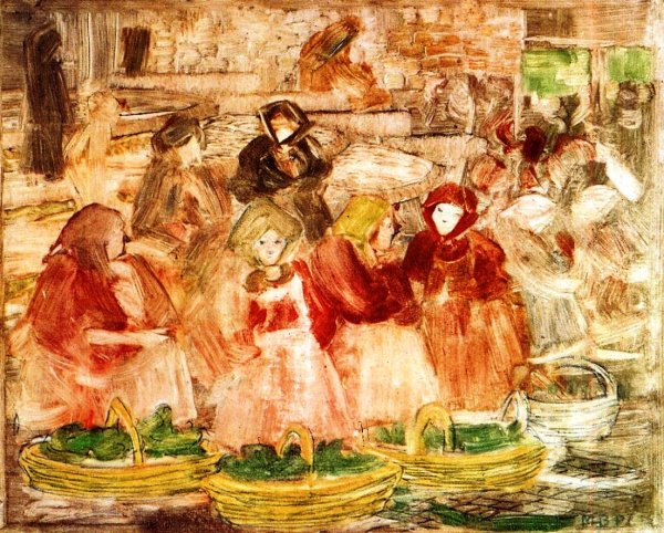 Market Scene by Maurice Brazil Prendergast - Hand-Painted Oil Painting Reproduction