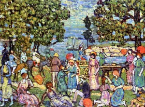 On the Beach No. 3 by Maurice Brazil Prendergast Oil Painting