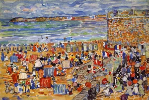 On the Beach, St. Malo by Maurice Brazil Prendergast - Oil Painting Reproduction