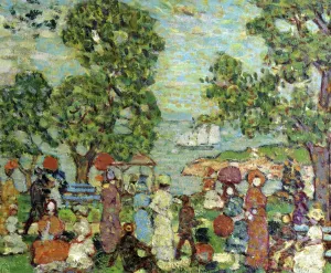 Park Scene Near Bay by Maurice Brazil Prendergast - Oil Painting Reproduction