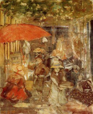 Picnic with Red Umbrella by Maurice Brazil Prendergast Oil Painting