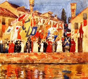 Procession, Venice by Maurice Brazil Prendergast - Oil Painting Reproduction