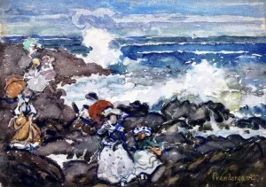 Rocks, Waves and Figures by Maurice Brazil Prendergast - Oil Painting Reproduction
