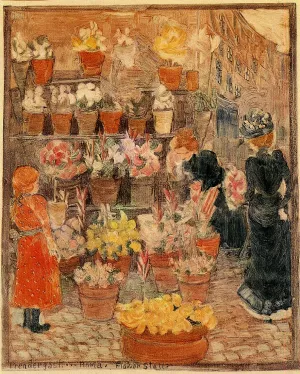 Roma Flower Stall also known as Flower Stall or Roman Flower Stall by Maurice Brazil Prendergast - Oil Painting Reproduction