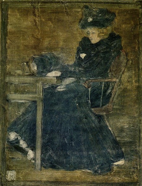 Main Product Photo of Seated Woman in Blue also known as At the Cafe Painting by Maurice Brazil Prendergast