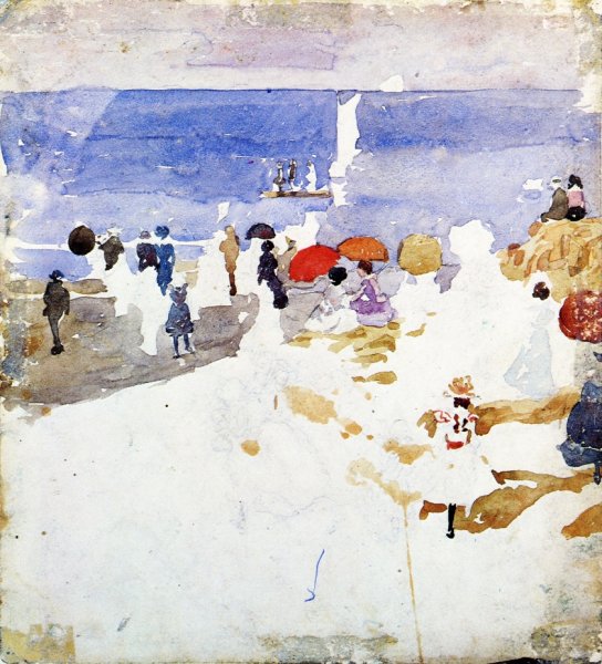 Sketch - Figures on Beach also known as Early Beach by Maurice Brazil Prendergast - Hand-Painted Oil Painting Reproduction