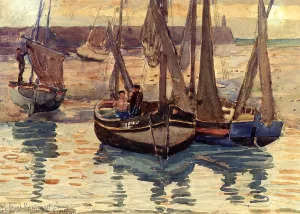 Small Fishing Boats, Treport, France by Maurice Brazil Prendergast Oil Painting