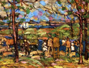 Squanton also known as Men in Park with a Wagon, Squanton painting by Maurice Brazil Prendergast