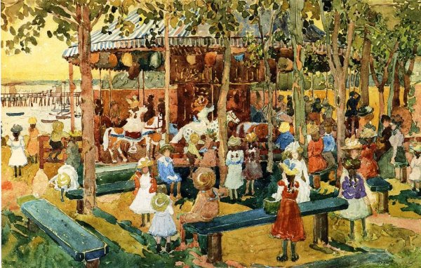 Main Product Photo of The Flying Horses Painting by Maurice Brazil Prendergast