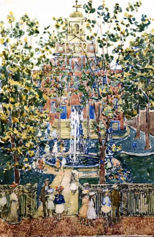 The West Church also known as Fountain at the West Church, Boston by Maurice Brazil Prendergast Oil Painting