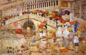 Umbrellas in the Rain by Maurice Brazil Prendergast Oil Painting