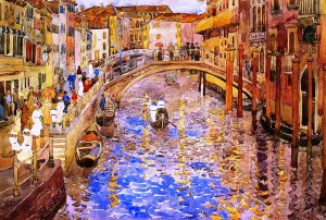 Venetian Canal Scene by Maurice Brazil Prendergast - Oil Painting Reproduction