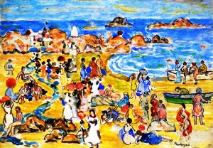 View Along New England Coast by Maurice Brazil Prendergast Oil Painting