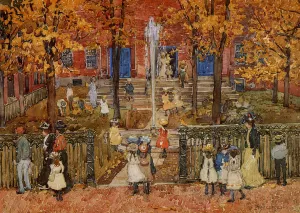 West Church, Boston also known as Red School House, Boston or West Church at Cambridge and Lynde Streets by Maurice Brazil Prendergast - Oil Painting Reproduction